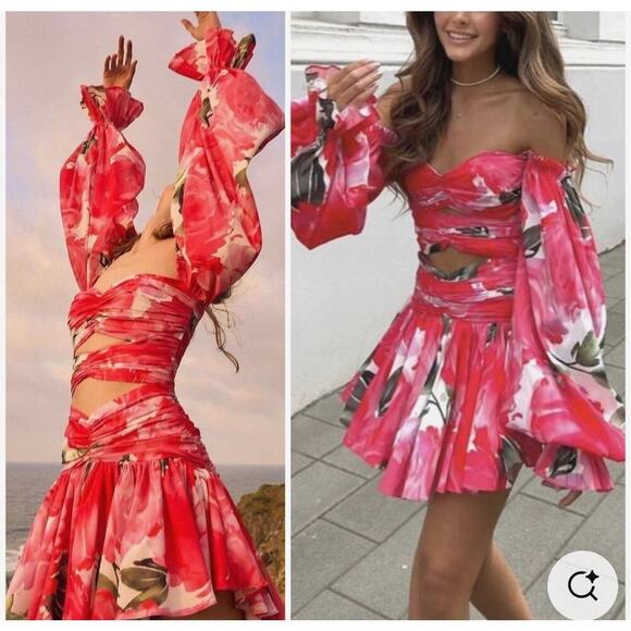 Gigii’s Hestia Off Shoulder Cutout Floral Mini Dress RARE NWT XS - Picture 1 of 6